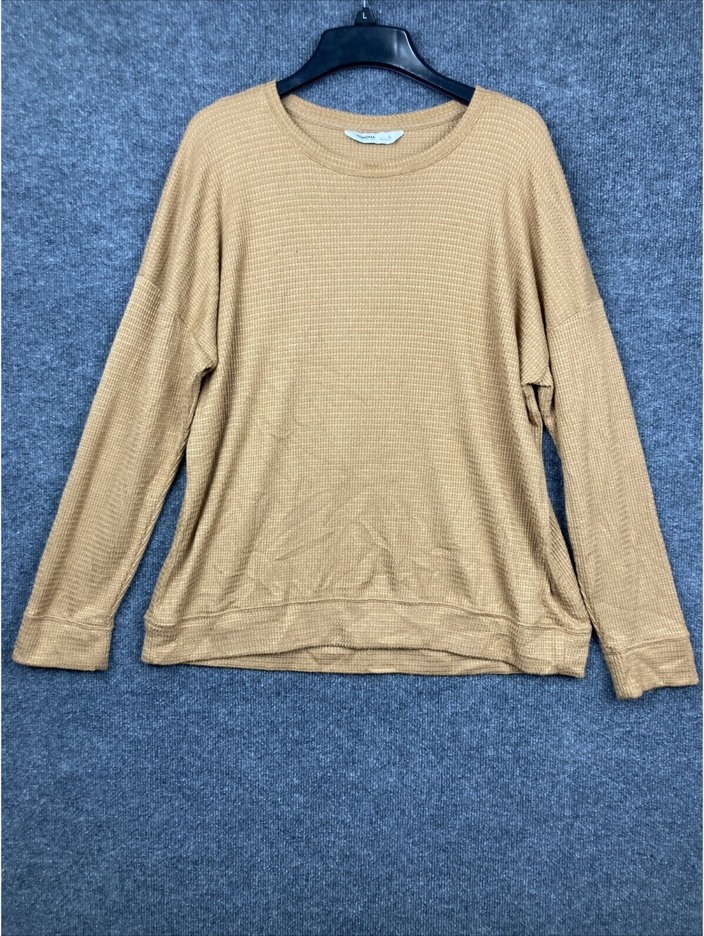 Sonoma Womens Size XL Camel Brown Long Sleeve Round Neck Pullover Waffle Shirt